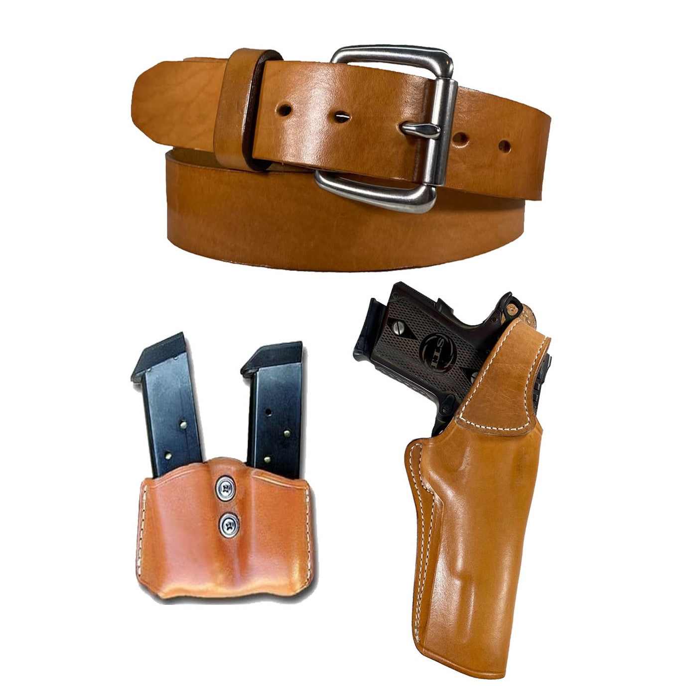 Premium Leather Belt Gun and Magazine Holster Combo – RL09 Concealed Rig